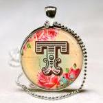 Floral Initial Necklace,glass Art Pendant Picture..