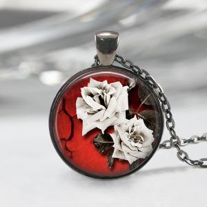White Rose Necklace Art Pendant White Rose Jewelry..