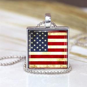 America Flag Glass Pendant, Flag Necklace, Flag..