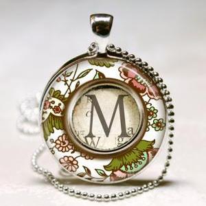 Personalized Initial Glass Pendant, Charm..