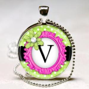 Personalized Initial Glass Pendant, Charm..