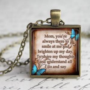 Mother's Day Glass Pendant, Mom..