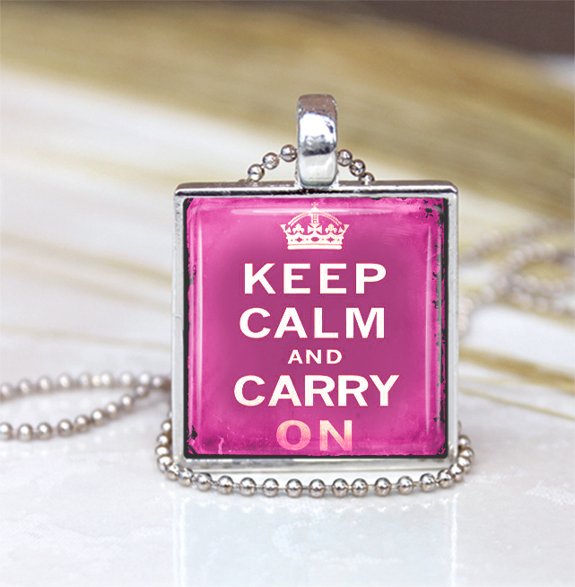 Vintage Keep Calm And Carry On Pendant Pink