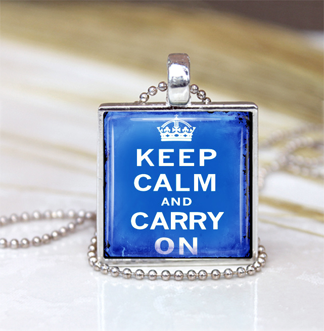 Vintage Keep Calm And Carry On Pendant Blue