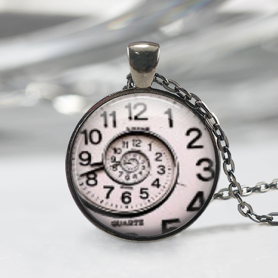 Clock Necklace Pendant, Clock Pendant, Black Charm, Art Pendant on Luulla