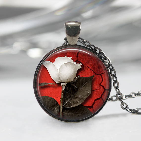 White Rose Necklace Art Pendant White Rose Jewelry 01