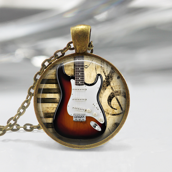 Electric Guitar Glass Pendant,instrument Jewelry Electric Guitar Necklace 02