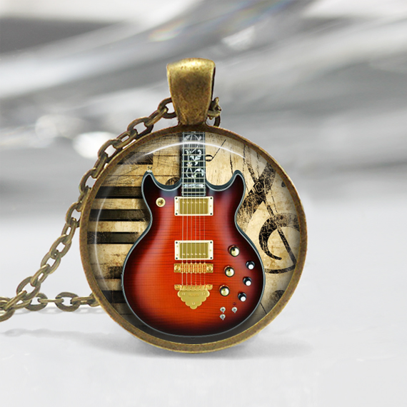 Electric Guitar Glass Pendant,instrument Jewelry Electric Guitar Necklace 01