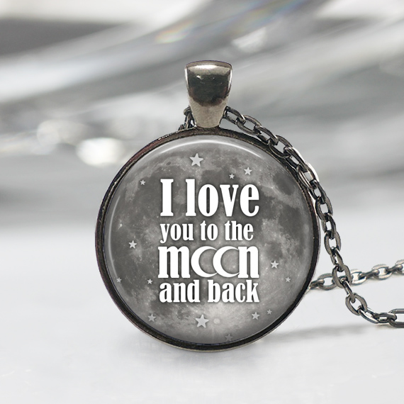 I Love You To The Moon And Back Glass Pendant, Quotation Pendant,charm Pendant 02