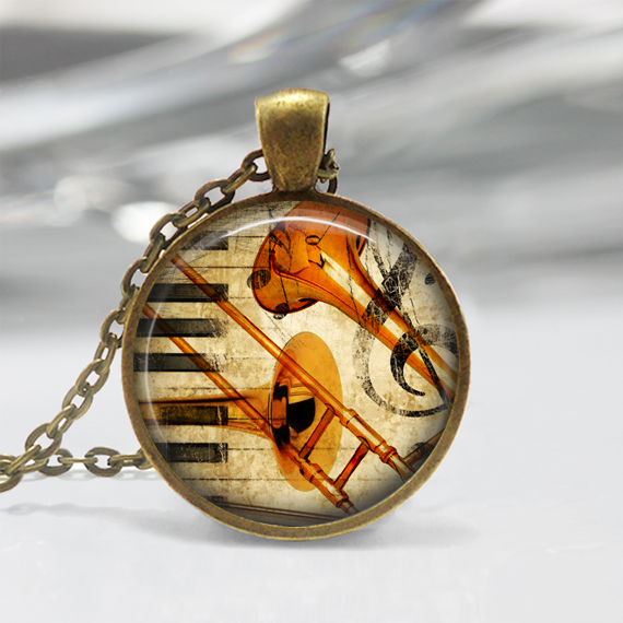 Trumpet Glass Pendant,instrument Jewelry,trumpet Necklace,music Necklace,gift For Musician