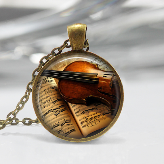Violin Glass Pendant,instrument Jewelry,violin Necklace,music Necklace,gift For Musician