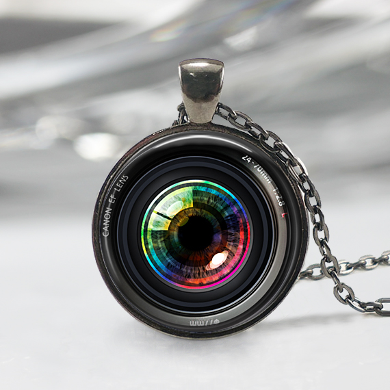 Eye In A Camera Lens Necklace Photographer Jewelry Camera Art Pendant