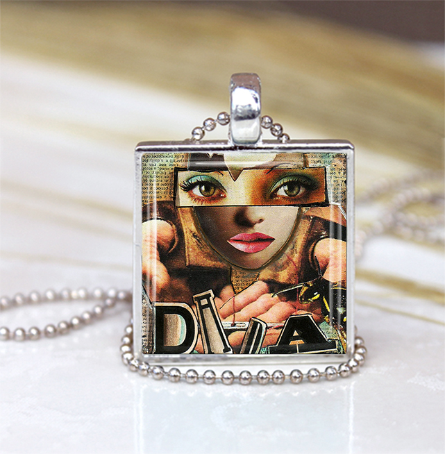 Dada Art Glass Pendant, Dada Necklace,dada Art Charm, Art Necklace, Dada Art Jewelry, Art Pendant
