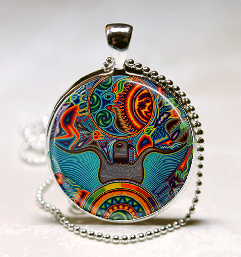 Mexican Art Glass Pendant,art Deco Pendant, Art Charm, Art Deco Necklace, Art Pendant Jewelry