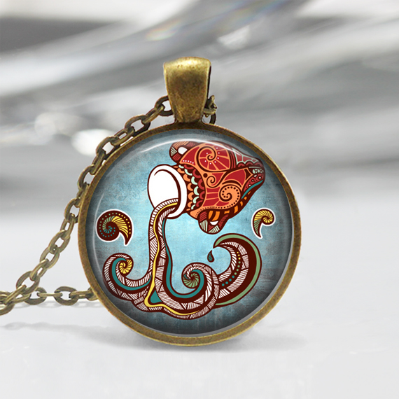 Aquarius Zodiac Glass Pendant - Aquarius Zodiac Jewelry - Zodiac Necklace - Art Pendant - Zodiac Necklace -zodiac Charm,astrology Pendant