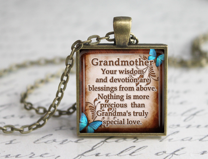 Grandmother Glass Pendant, Grandma Inspirational Glass Pendant,grandma Quotes Necklace,gift For Grandma, Blue Butterfly Pendant.