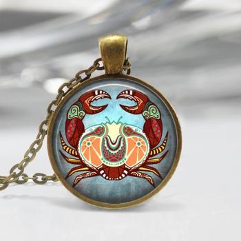 Cancer Zodiac Glass Pendant - Cancer Zodiac Jewelry - Zodiac Necklace - Art Pendant - Zodiac Necklace -Zodiac Charm,Astrology Pendant