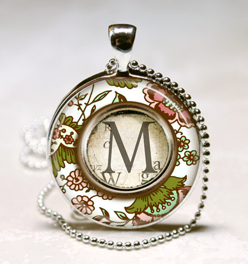 Personalized Initial Glass Pendant, Charm Pendant,Initial Pendant on Luulla